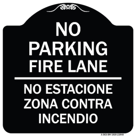Signmission No Estacione Zona Contra Incendio Heavy-Gauge Aluminum Architectural Sign, 18" H, BW-1818-23848 A-DES-BW-1818-23848